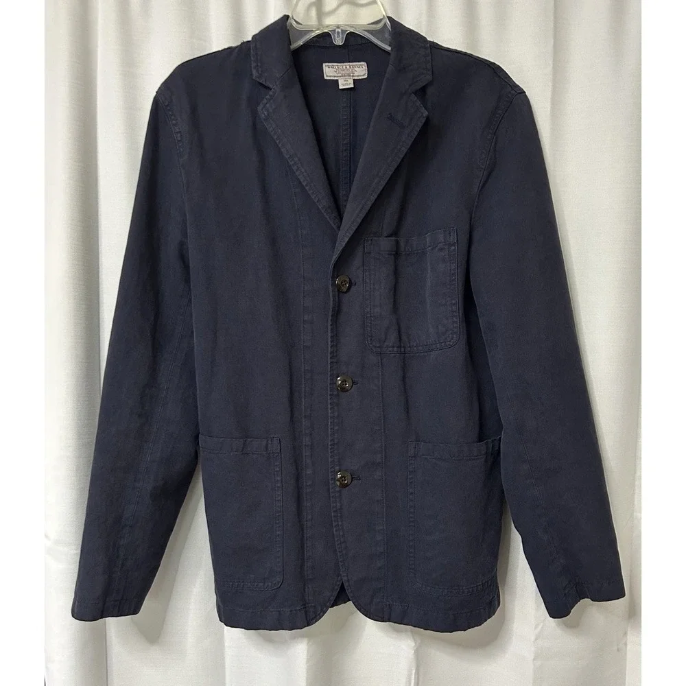 J.CREW Wallace & Barnes Canvas Chore Jacket Coat Men's 36R Navy Linen cotton
